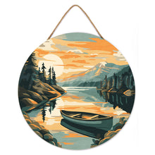 Charger l&#39;image dans la galerie, Peinture par Numéro sur Disque en bois - Lac de montagne et canoë