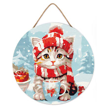 Charger l&#39;image dans la galerie, Peinture par Numéro sur Disque en Bois - Chat Mignon avec Écharpe Rouge