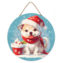 Charger l&#39;image dans la galerie, Peinture par Numéro sur Disque en Bois - Chiot de Noël