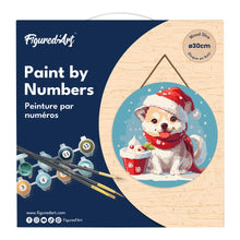 Charger l&#39;image dans la galerie, Peinture par Numéro sur Disque en Bois - Chiot de Noël