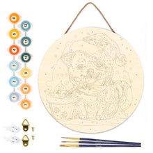 Charger l&#39;image dans la galerie, Peinture par Numéro sur Disque en Bois - Chiot de Noël