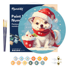 Charger l&#39;image dans la galerie, Peinture par Numéro sur Disque en Bois - Chiot de Noël