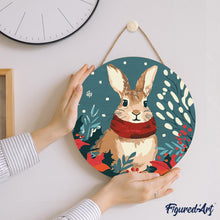Charger l&#39;image dans la galerie, Peinture par Numéro sur Disque en Bois - Lapin de Noël