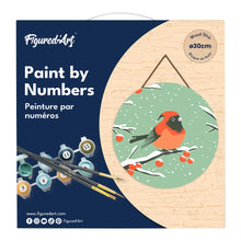 Charger l&#39;image dans la galerie, Peinture par Numéro sur Disque en Bois - Oiseau Rouge d&#39;Hiver