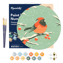 Charger l&#39;image dans la galerie, Peinture par Numéro sur Disque en Bois - Oiseau Rouge d&#39;Hiver