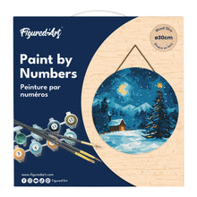 Charger l&#39;image dans la galerie, Peinture par Numéro sur Disque en Bois - Nuit Étoilée à Noël