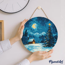 Charger l&#39;image dans la galerie, Peinture par Numéro sur Disque en Bois - Nuit Étoilée à Noël
