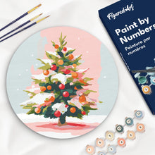Charger l&#39;image dans la galerie, Peinture par Numéro sur Disque en Bois - Sapin de Noël Enneigé