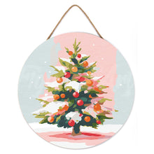 Charger l&#39;image dans la galerie, Peinture par Numéro sur Disque en Bois - Sapin de Noël Enneigé