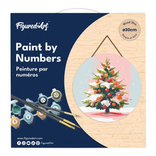 Charger l&#39;image dans la galerie, Peinture par Numéro sur Disque en Bois - Sapin de Noël Enneigé