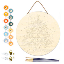 Charger l&#39;image dans la galerie, Peinture par Numéro sur Disque en Bois - Sapin de Noël Enneigé