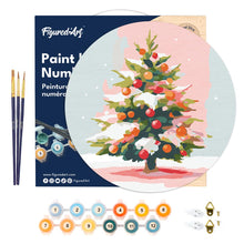 Charger l&#39;image dans la galerie, Peinture par Numéro sur Disque en Bois - Sapin de Noël Enneigé