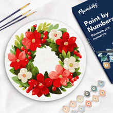 Charger l&#39;image dans la galerie, Peinture par Numéro sur Disque en Bois - Couronne de Noël Florale