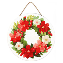 Charger l&#39;image dans la galerie, Peinture par Numéro sur Disque en Bois - Couronne de Noël Florale