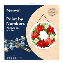Charger l&#39;image dans la galerie, Peinture par Numéro sur Disque en Bois - Couronne de Noël Florale