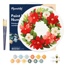 Charger l&#39;image dans la galerie, Peinture par Numéro sur Disque en Bois - Couronne de Noël Florale