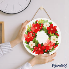 Charger l&#39;image dans la galerie, Peinture par Numéro sur Disque en Bois - Couronne de Noël Florale
