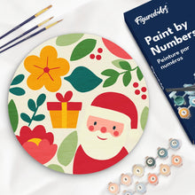 Charger l&#39;image dans la galerie, Peinture par Numéro sur Disque en Bois - Père Noël et Fleurs