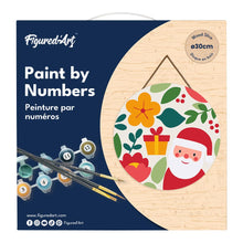 Charger l&#39;image dans la galerie, Peinture par Numéro sur Disque en Bois - Père Noël et Fleurs