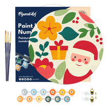 Charger l&#39;image dans la galerie, Peinture par Numéro sur Disque en Bois - Père Noël et Fleurs