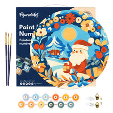 Charger l&#39;image dans la galerie, Peinture par Numéro sur Disque en Bois - Couronne et Père Noël