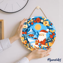 Charger l&#39;image dans la galerie, Peinture par Numéro sur Disque en Bois - Couronne et Père Noël