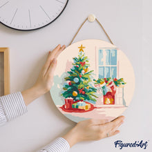 Charger l&#39;image dans la galerie, Peinture par Numéro sur Disque en Bois - Sapin et Cheminée