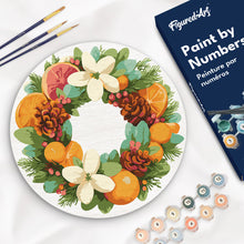 Charger l&#39;image dans la galerie, Peinture par Numéro sur Disque en Bois - Couronne d’Agrumes et de Pin