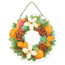 Charger l&#39;image dans la galerie, Peinture par Numéro sur Disque en Bois - Couronne d’Agrumes et de Pin