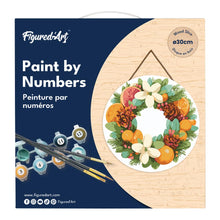 Charger l&#39;image dans la galerie, Peinture par Numéro sur Disque en Bois - Couronne d’Agrumes et de Pin