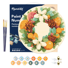 Charger l&#39;image dans la galerie, Peinture par Numéro sur Disque en Bois - Couronne d’Agrumes et de Pin