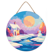 Charger l&#39;image dans la galerie, Peinture par Numéro sur Disque en Bois - Scène Hivernale au Coucher du Soleil