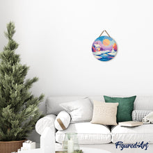 Charger l&#39;image dans la galerie, Peinture par Numéro sur Disque en Bois - Scène Hivernale au Coucher du Soleil