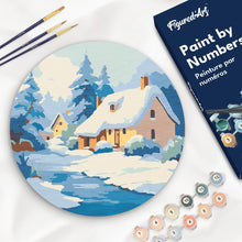 Charger l&#39;image dans la galerie, Peinture par Numéro sur Disque en Bois - Chalet en Hiver