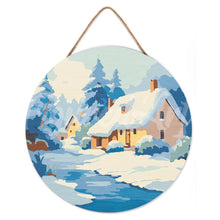 Charger l&#39;image dans la galerie, Peinture par Numéro sur Disque en Bois - Chalet en Hiver