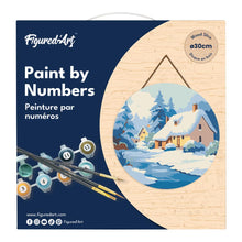 Charger l&#39;image dans la galerie, Peinture par Numéro sur Disque en Bois - Chalet en Hiver