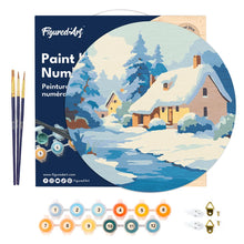 Charger l&#39;image dans la galerie, Peinture par Numéro sur Disque en Bois - Chalet en Hiver