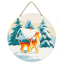 Charger l&#39;image dans la galerie, Peinture par Numéro sur Disque en Bois - Biches et Cabane