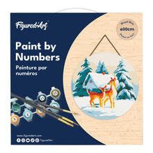 Charger l&#39;image dans la galerie, Peinture par Numéro sur Disque en Bois - Biches et Cabane