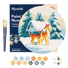 Charger l&#39;image dans la galerie, Peinture par Numéro sur Disque en Bois - Biches et Cabane
