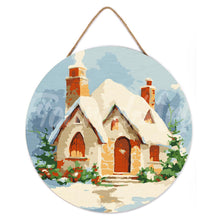 Charger l&#39;image dans la galerie, Peinture par Numéro sur Disque en Bois - Maison en Briques sous la Neige