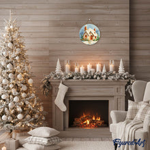 Charger l&#39;image dans la galerie, Peinture par Numéro sur Disque en Bois - Maison en Briques sous la Neige