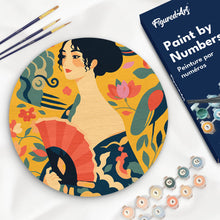 Charger l'image dans la galerie, Peinture par numéros Figured'Art Peinture par Numéro sur Disque en Bois - La Femme à l’éventail - Klimt