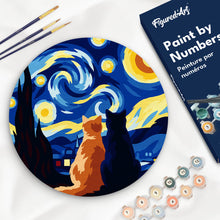Charger l'image dans la galerie, Peinture par numéros Figured'Art Peinture par Numéro sur Disque en Bois - Compagnons nuit étoilée