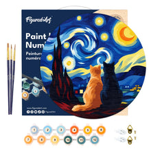 Charger l'image dans la galerie, Peinture par Numéro sur Disque en Bois - Compagnons nuit étoilée