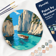 Charger l'image dans la galerie, Peinture par numéros Figured'Art Peinture par Numéro sur Disque en Bois - Crique Bleue Paisible