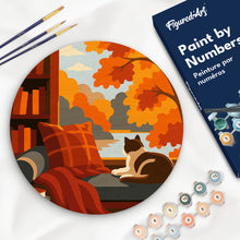 Charger l'image dans la galerie, Peinture par numéros Figured'Art Peinture par Numéro sur Disque en Bois - Vue du Chat en Automne