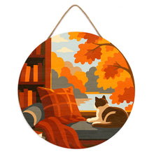 Charger l'image dans la galerie, Peinture par Numéro sur Disque en Bois - Vue du Chat en Automne