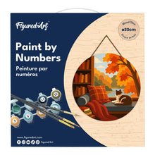 Charger l'image dans la galerie, Peinture par Numéro sur Disque en Bois - Vue du Chat en Automne