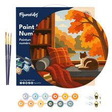 Charger l'image dans la galerie, Peinture par Numéro sur Disque en Bois - Vue du Chat en Automne